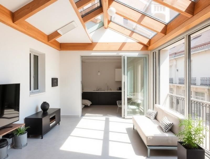 Extension de surface avec verrière dans un appartement parisien